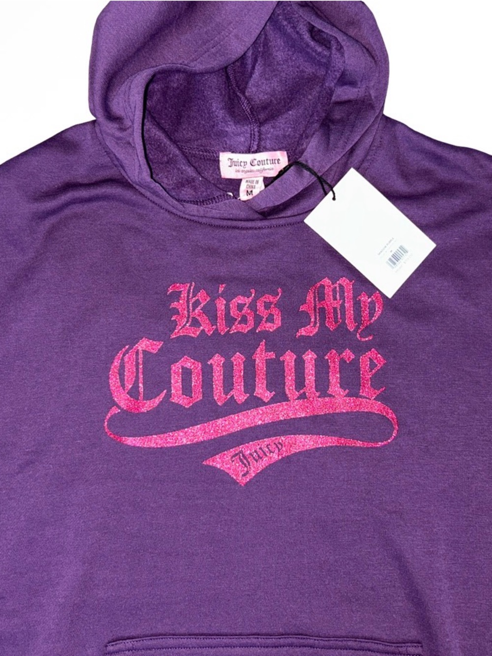 JUICY COUTURE GLITTER KISS MY COUTURE SHADOW PURPLE FLEECE HOODIE NWT - Picture 4 of 7